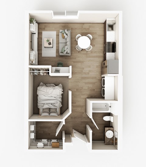 Floor plan for studio, 1 bath, 590 sqft